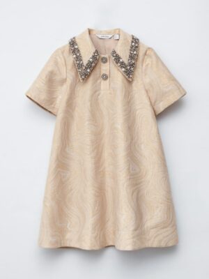 Short-Sleeve Jacquard Mini Dress