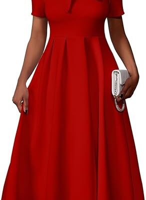 Memoriesea Women's Elegant Casual Short Sleeve Work Party A-Line Dress with Pockets