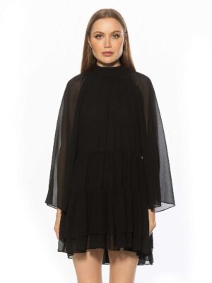 Women's ALEXIA ADMOR Mockneck Long Sleeve Ruffle Mini Shift Dress