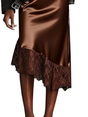 Women Lace Satin Maxi Skirt- best paired with Turtleneck Long Sleeve Sweater
