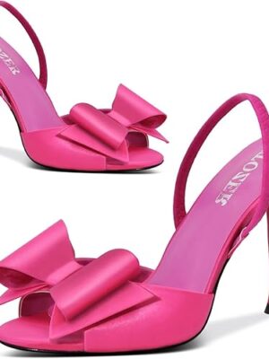 Satin High Heels Slingback Open Toe Mules Sandals Bow Stiletto Sexy Heels Comfortable Wedding Party Shoes