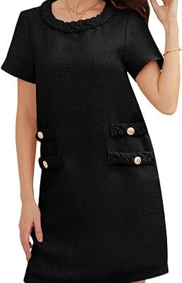 yoeasy Women's Short Sleeve Crew Neck Tweed Dress