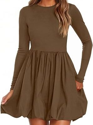 PRETTYGARDEN Fall Bubble Mini Dress - Brown
