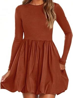 PRETTYGARDEN Fall Bubble Mini Dress - Brick Red
