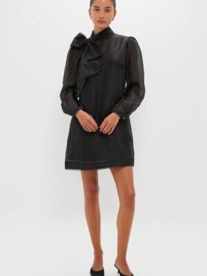 Zimmermann Black Dot Dream Pussybow Mini Dress