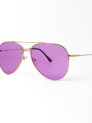 PIPPER Aviator Sunglasses, a classic aviator style with a Gold metal frame and striking Purple Lens.