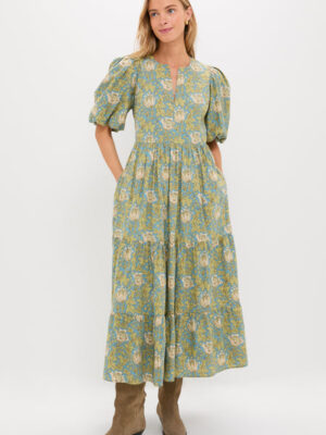 Hyacinth House Blue & Green Leafy Floral Cisco Maxi Dress