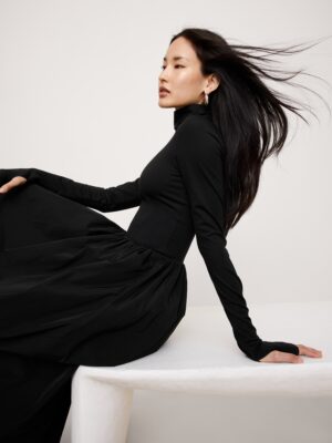 Taffeta Combo Turtleneck Maxi Dress