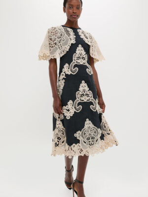 Sea New York Black Medina Lace Midi Dress