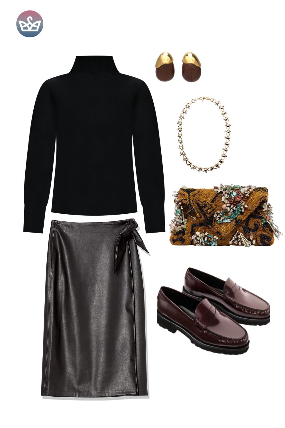 Options to use a cozy hangout staple for simple party outfits shop your closet first I mean it Pull out every skirt every interesting pant every piece that makes you feel something Think metallic jeans iridescent pants and skirts Try them with your mvp that you probably already own a black turtleneck Yes that one