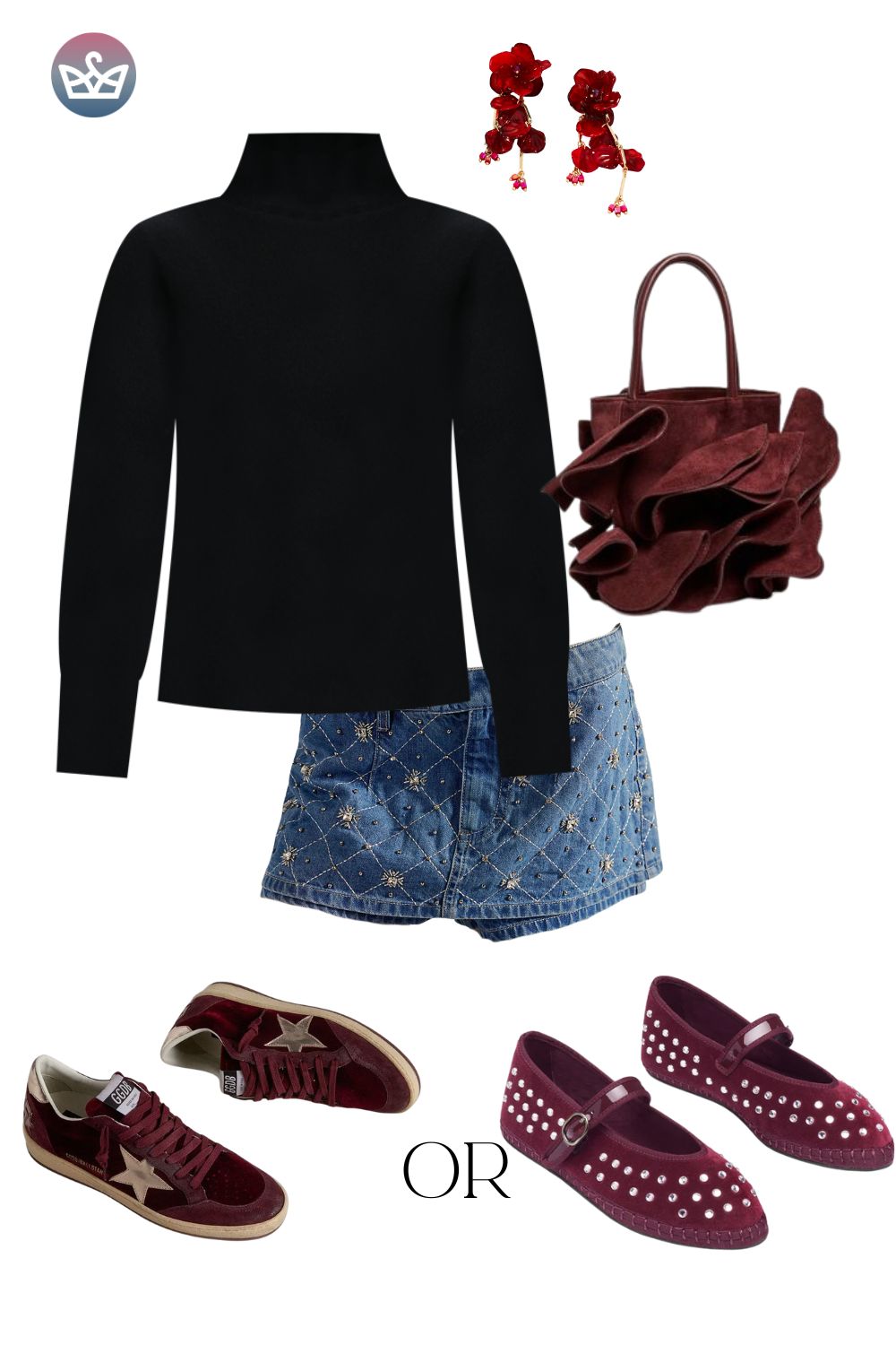 Options to use a cozy hangout staple for simple party outfits shop your closet first I mean it Pull out every skirt every interesting pant every piece that makes you feel something Think metallic jeans iridescent pants and skirts Try them with your mvp that you probably already own a black turtleneck Yes that one