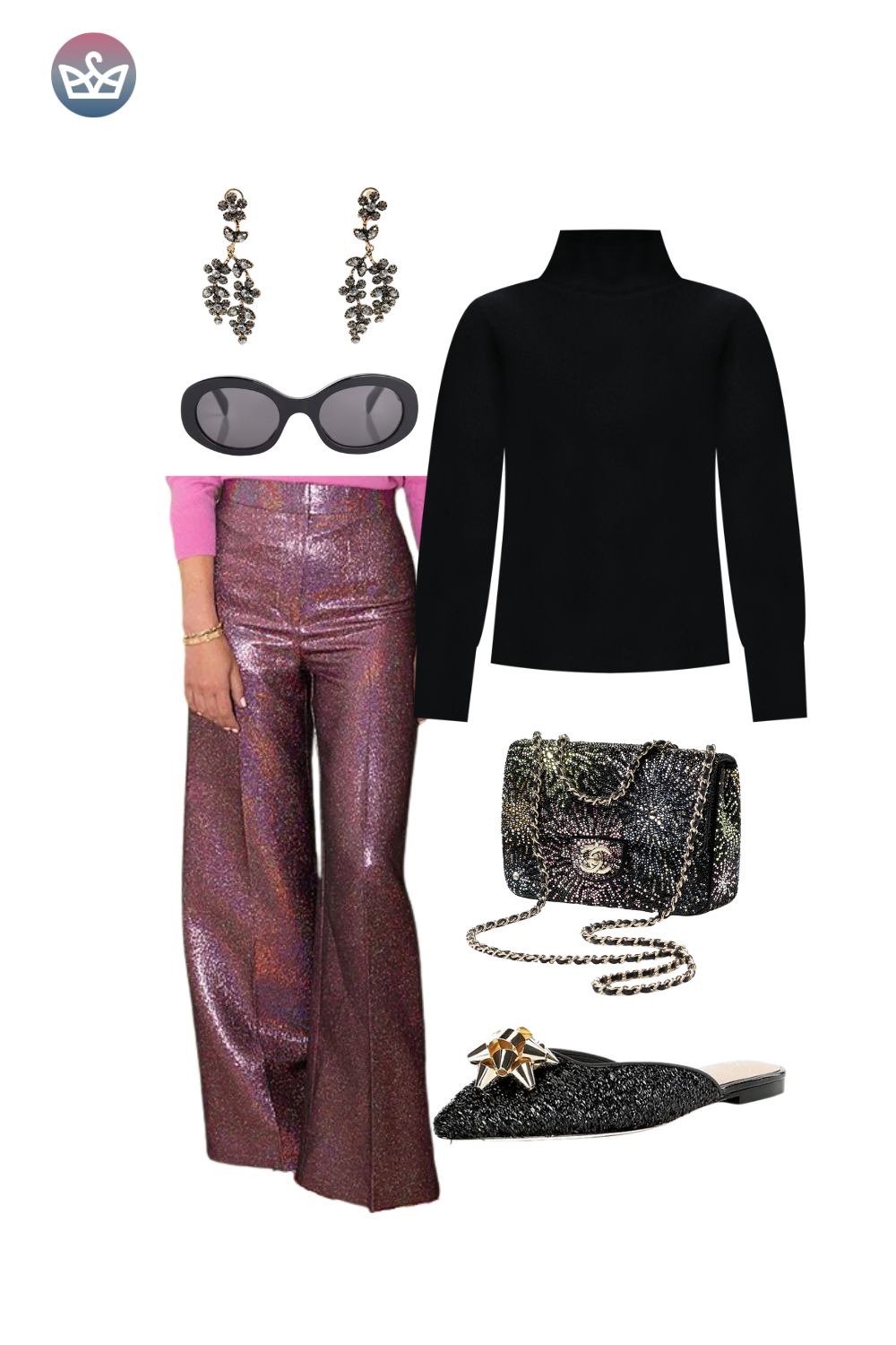 Options to use a cozy hangout staple for simple party outfits shop your closet first I mean it Pull out every skirt every interesting pant every piece that makes you feel something Think metallic jeans iridescent pants and skirts Try them with your mvp that you probably already own a black turtleneck Yes that one