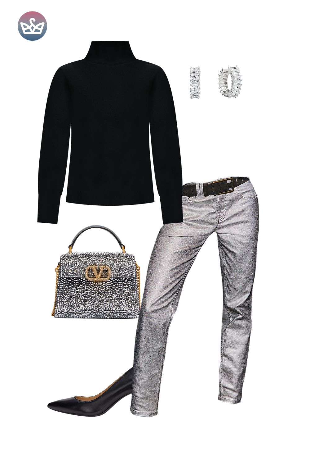 Options to use a cozy hangout staple for simple party outfits shop your closet first I mean it Pull out every skirt every interesting pant every piece that makes you feel something Think metallic jeans iridescent pants and skirts Try them with your mvp that you probably already own a black turtleneck Yes that one