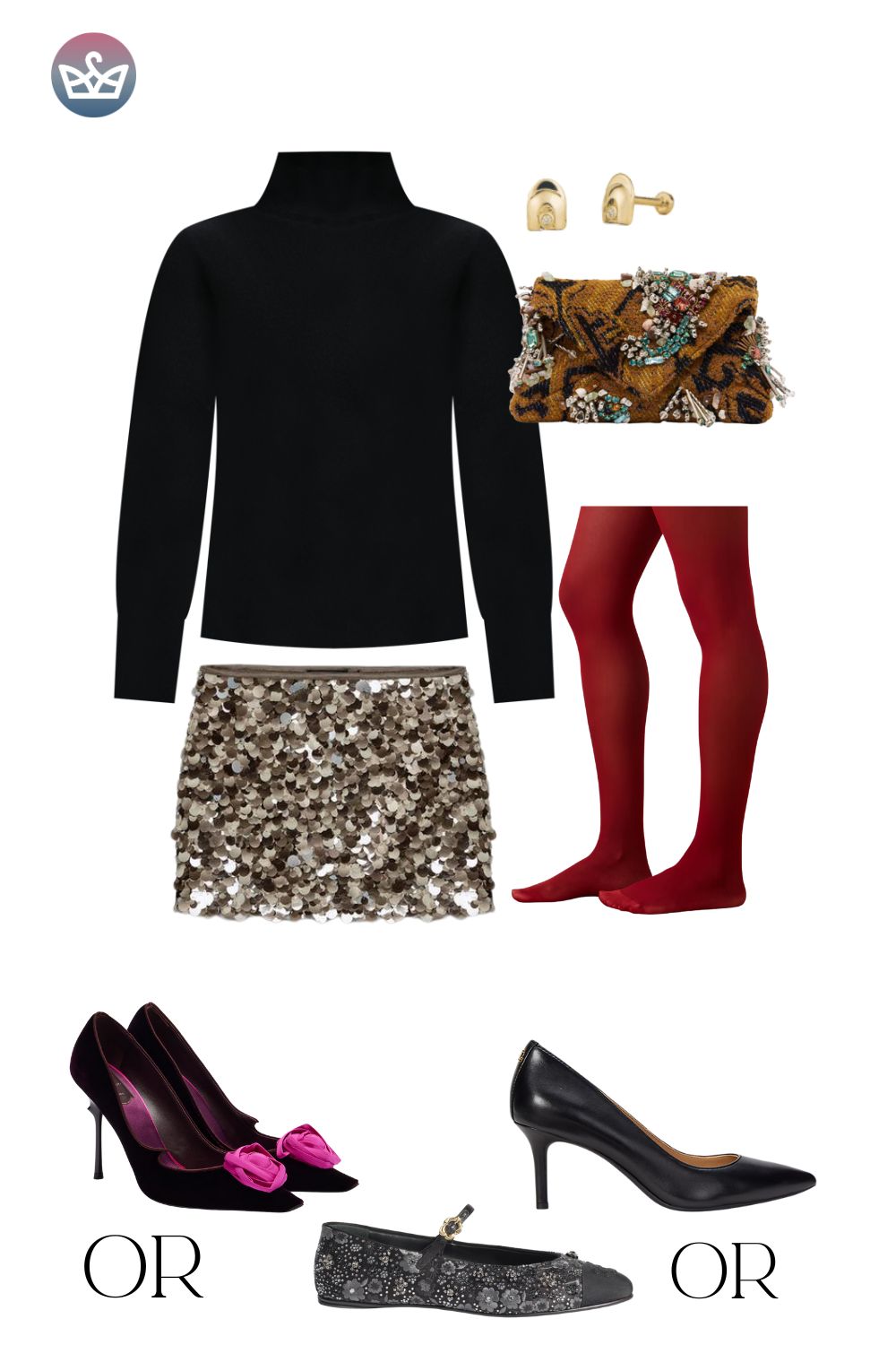 Options to use a cozy hangout staple for simple party outfits shop your closet first I mean it Pull out every skirt every interesting pant every piece that makes you feel something Think metallic jeans iridescent pants and skirts Try them with your mvp that you probably already own a black turtleneck Yes that one