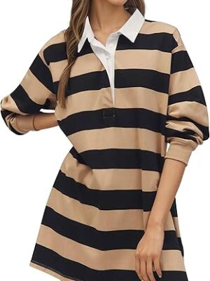 Women Striped Polo Sweatshirt Dress