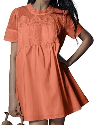 Summer Short Sleeve Ruffle Sundress Loose Crew Neck A-Line Dresses