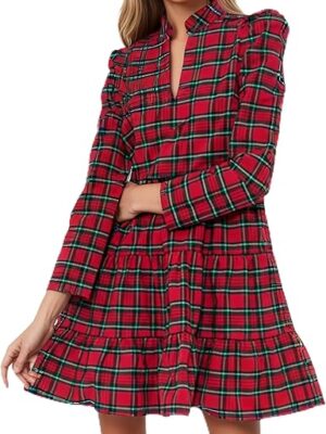 Long Sleeve V Neck Loose Shirt Dress