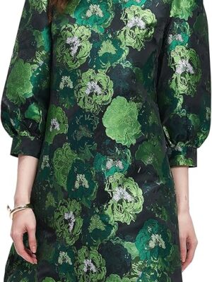 Women's Jacquard Dress Long Puff Sleeves Shift Mini Elegant Floral Dress Summer Business