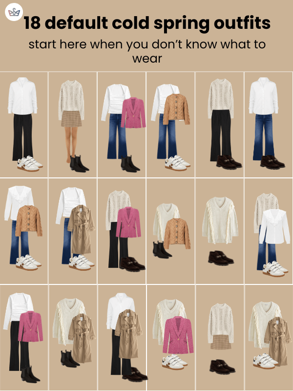 Cute cold spring outfits formulas that always work cold spring outfits adjust my crown Amc tldr using adjust my crown helps you turn this guide into 18 real repeatable cute cold spring outfits from things you already ownso youre not staring at your closet in a towel tomorrow morning Use polls to pre decide your next outfits once then save them in collections so weekday getting ready takes 30 seconds instead