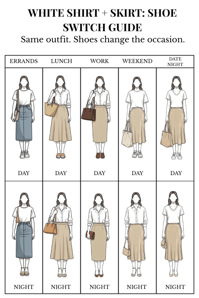 How to always look put together with low effort outfits the white top skirt formula milan summer edition skirt white shirt adjust my crown If milan street style has taught us anything its that low effort outfits are actually the most stylish ones The women who look effortlessly chic arent working harder or making more effort Theyre wearing better combinations A formula i see over and over A white top and a skirt Heres how to steal it and