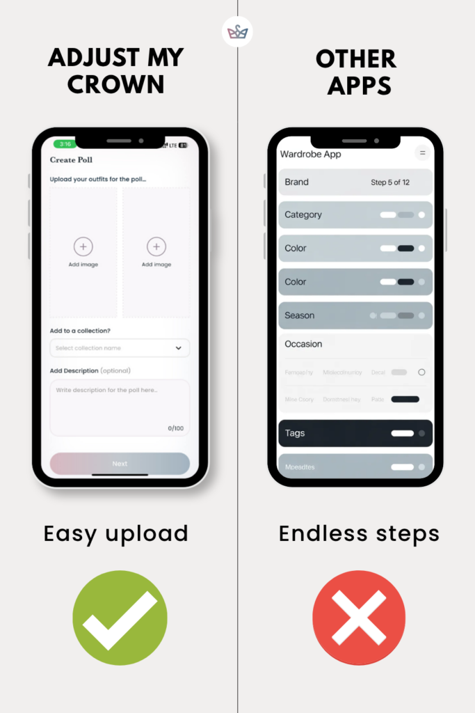 Split screen infographic left shows easy upload with green check right shows endless steps with red x