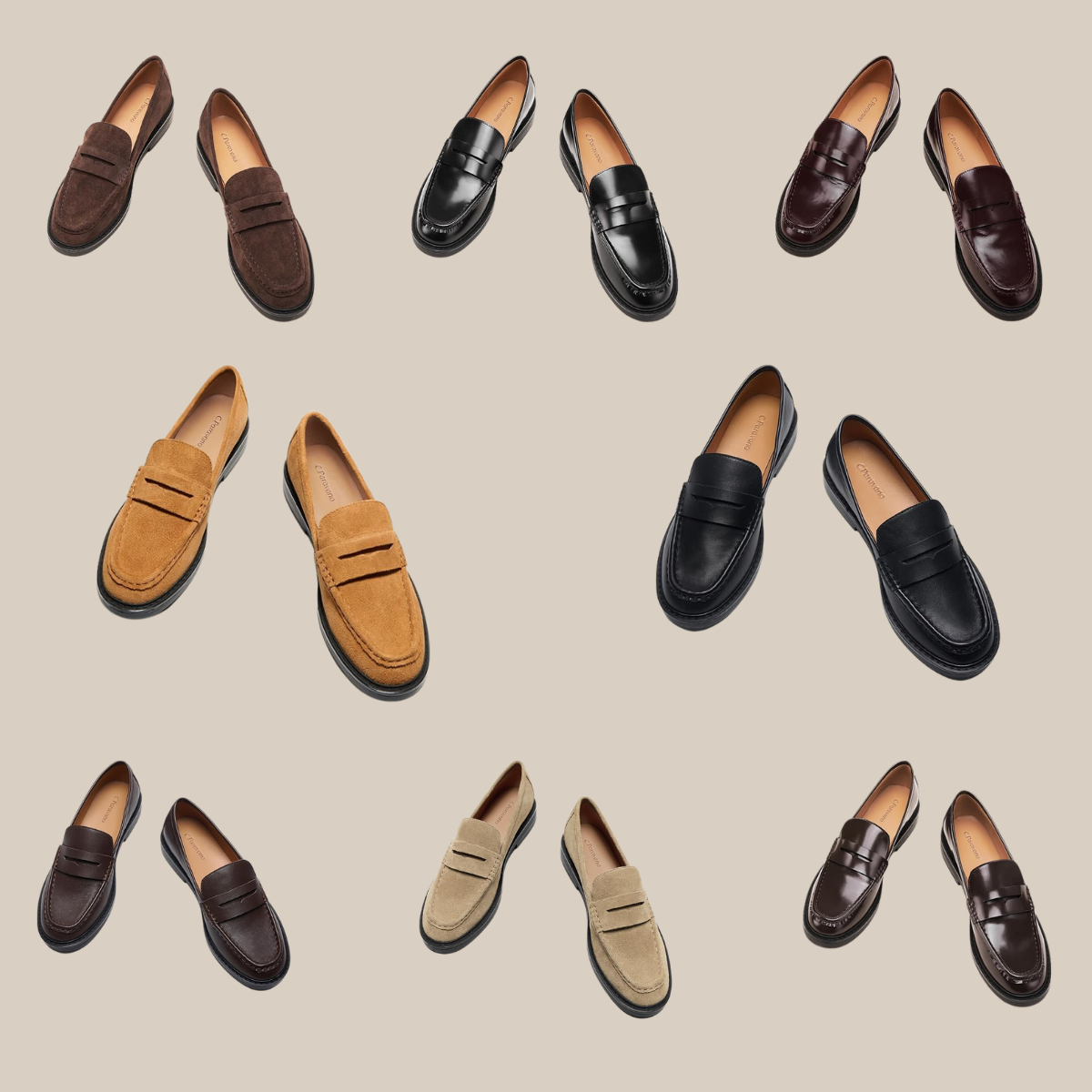 Collection of loafers in brown black tan and burgundy arranged in a grid on a beige background Tldr winter work outfits are easier with seven closet staples kick crop pants office shoes in the same color a button down a merino sweater a third piece weatherproof boots and a work tote Pair the pants and shoes in one color then build the top half around a button down and a merino sweater with a  adjust my crown