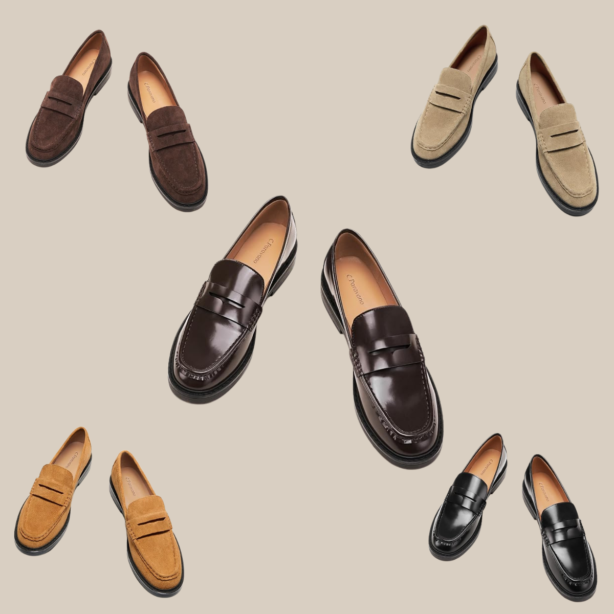 A collection of loafers in brown tan beige and black arranged on a beige background Tldr winter work outfits are easier with seven closet staples kick crop pants office shoes in the same color a button down a merino sweater a third piece weatherproof boots and a work tote Pair the pants and shoes in one color then build the top half around a button down and a merino sweater with a  adjust my crown