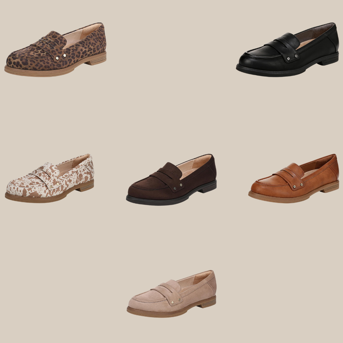 Six womens loafers in varying colors and prints arranged on a beige background leopard black white animal print dark brown tan and blush pink Tldr winter work outfits are easier with seven closet staples kick crop pants office shoes in the same color a button down a merino sweater a third piece weatherproof boots and a work tote Pair the pants and shoes in one color then build the top half around a button down and a merino sweater with a  adjust my crown