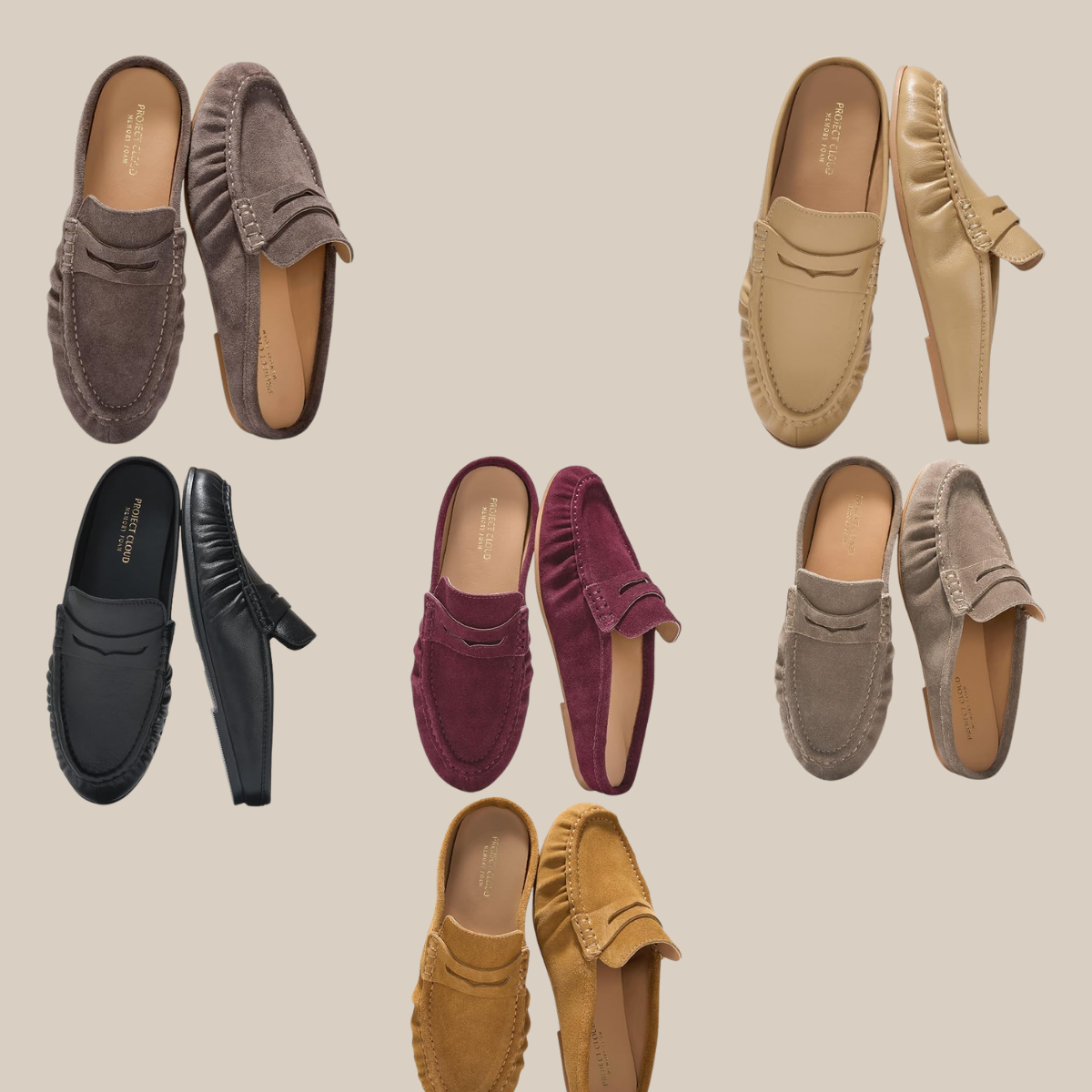 Eight suede loafers in brown tan black burgundy gray and mustard arranged on a beige background Tldr winter work outfits are easier with seven closet staples kick crop pants office shoes in the same color a button down a merino sweater a third piece weatherproof boots and a work tote Pair the pants and shoes in one color then build the top half around a button down and a merino sweater with a  adjust my crown