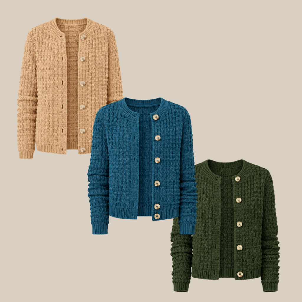 Three textured knit cardigans in beige teal and olive green with wooden buttons on a neutral background Tldr winter work outfits are easier with seven closet staples kick crop pants office shoes in the same color a button down a merino sweater a third piece weatherproof boots and a work tote Pair the pants and shoes in one color then build the top half around a button down and a merino sweater with a  adjust my crown