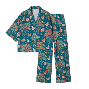 Matching teal pajama set with pink flamingos and white flowers Fall sets for every kind of sleeper tldr pick pajamas by how you sleep not by the print Hot sleepers gauze short sleeves or a light nightgown Cold sleepers long sleeves and full length pants Shop your sleep drawer first and keep what you actually reach for Torn between two sets Poll them in the adjust  adjust my crown
