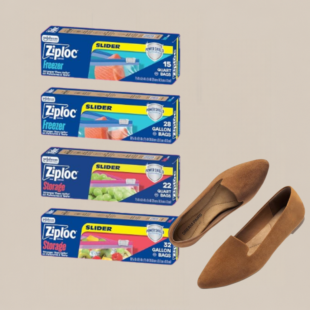 Stacked boxes of ziploc slider storage and freezer bags with a pair of brown flats nearby Tldr winter work outfits are easier with seven closet staples kick crop pants office shoes in the same color a button down a merino sweater a third piece weatherproof boots and a work tote Pair the pants and shoes in one color then build the top half around a button down and a merino sweater with a  adjust my crown