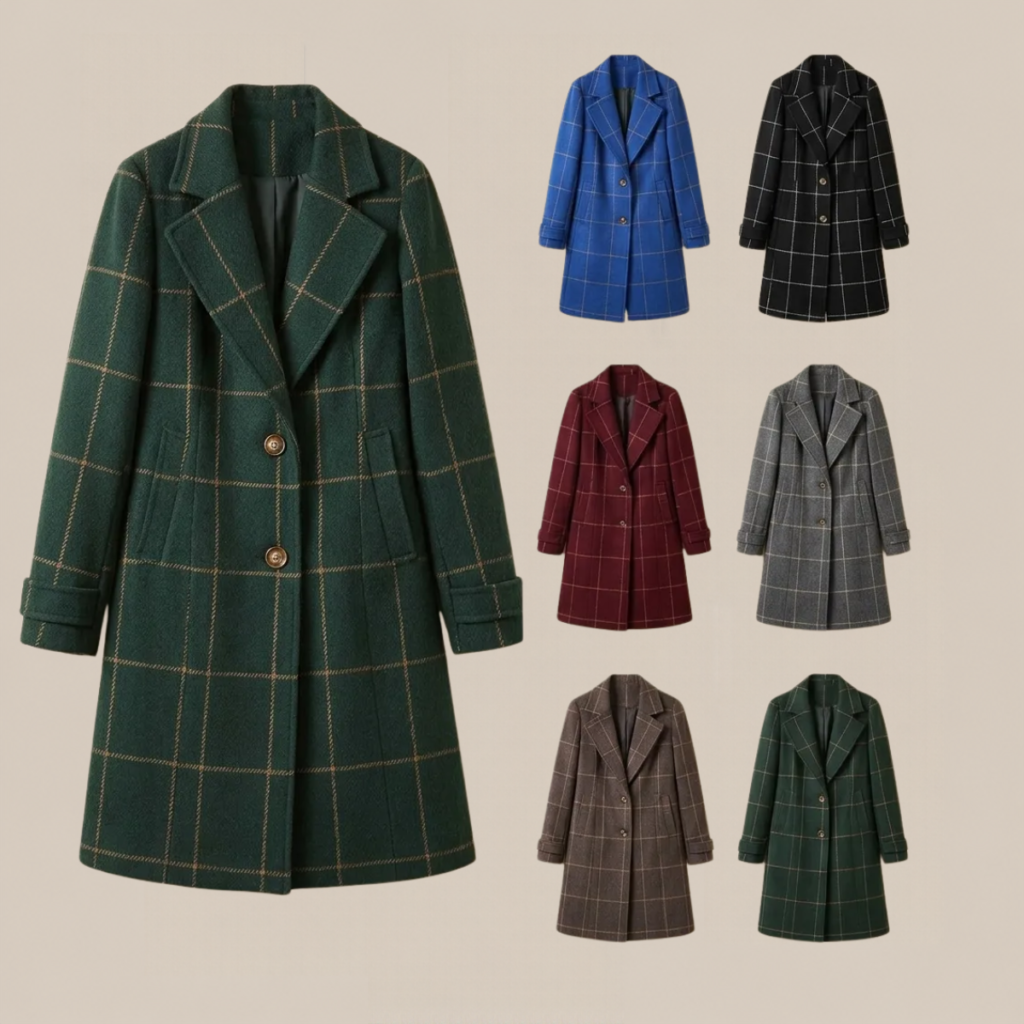 Seven knee length plaid wool coats in green blue black burgundy gray brown and dark green on a beige background Tldr winter work outfits are easier with seven closet staples kick crop pants office shoes in the same color a button down a merino sweater a third piece weatherproof boots and a work tote Pair the pants and shoes in one color then build the top half around a button down and a merino sweater with a  adjust my crown