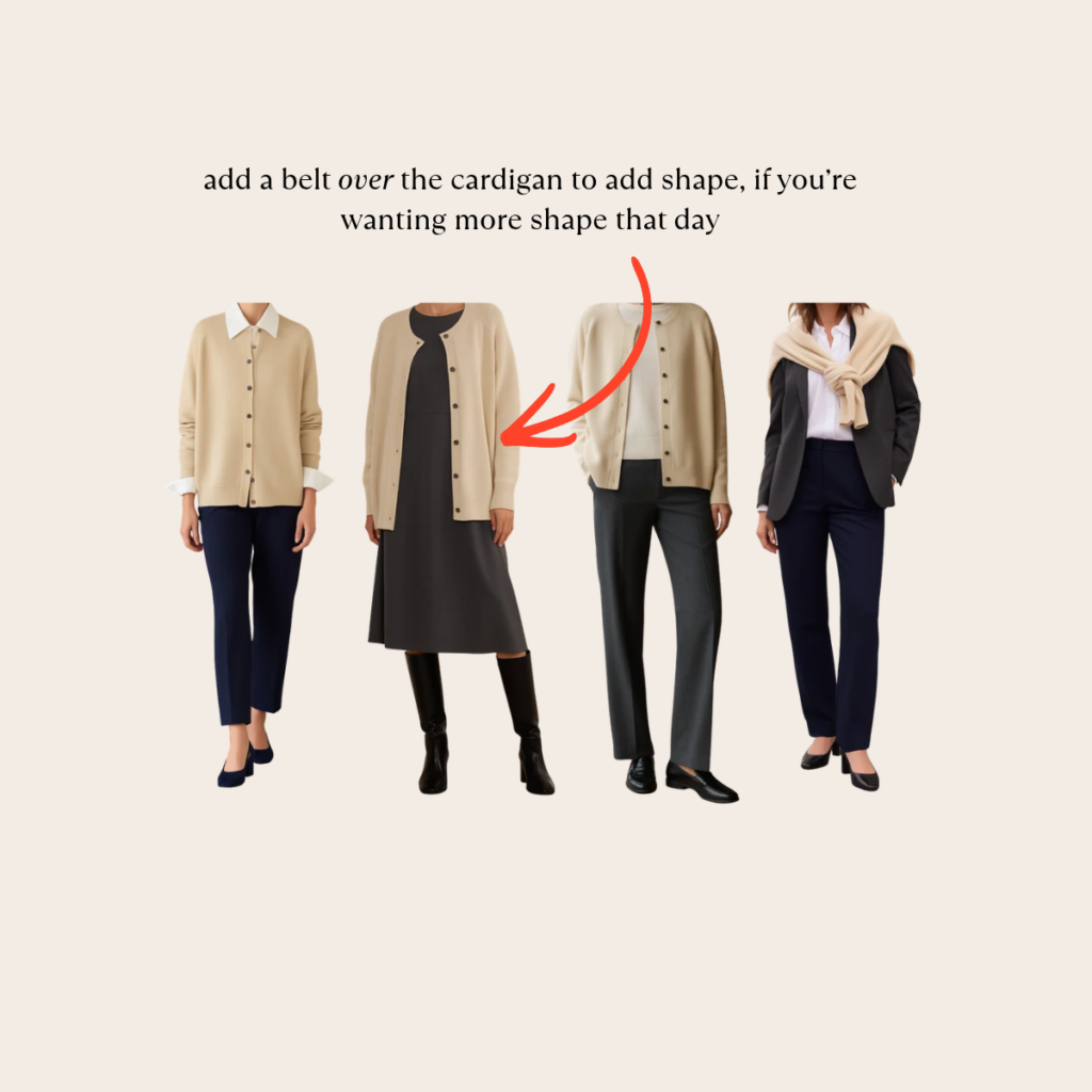 Styling tip wear a belt over a beige cardigan to add shape four outfit glimpses in neutral tones with navy and black accents Tldr winter work outfits are easier with seven closet staples kick crop pants office shoes in the same color a button down a merino sweater a third piece weatherproof boots and a work tote Pair the pants and shoes in one color then build the top half around a button down and a merino sweater with a  adjust my crown