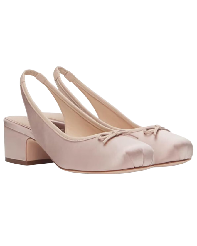 Pair of pale pink slingback pumps with a low block heel and small bow at the toe Tldr yes you can repeat a winter wedding guest dress In one poll 71 of adults said they wouldnt notice The more of the same guests the more you change Swap the belt shoes and earrings and top your winter wedding guest outfit with velvet or satin Poll two looks crown the winner and note  adjust my crown