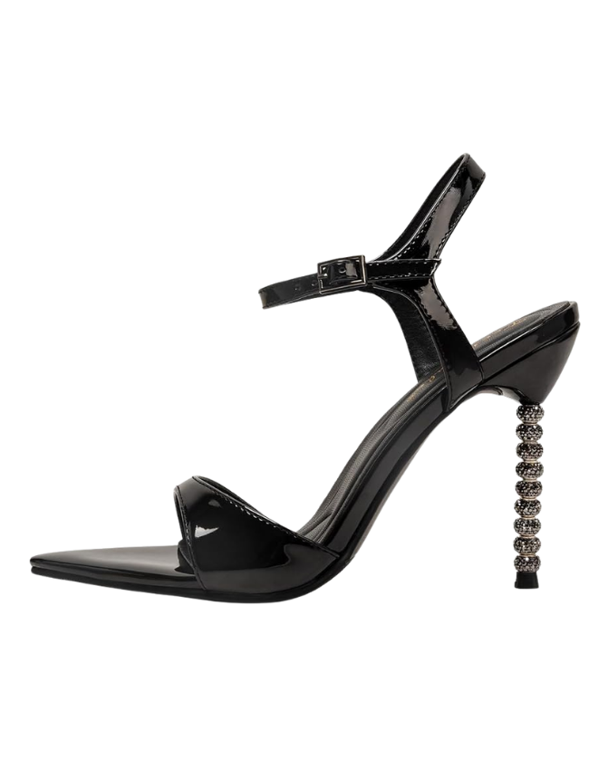 Black patent leather sandal with ankle strap and a tall beaded spiral heel open toe design Tldr yes you can repeat a winter wedding guest dress In one poll 71 of adults said they wouldnt notice The more of the same guests the more you change Swap the belt shoes and earrings and top your winter wedding guest outfit with velvet or satin Poll two looks crown the winner and note  adjust my crown